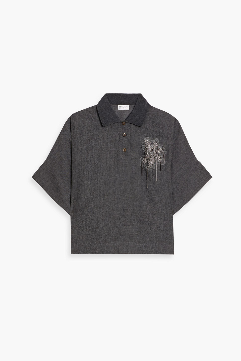 Brunello Cucinelli Bead-embellished Wool Shirt In Gray