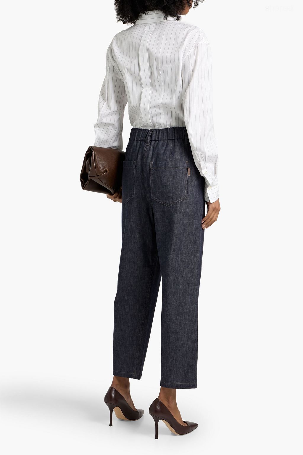 BRUNELLO CUCINELLI Pinstriped cotton and silk-blend shirt