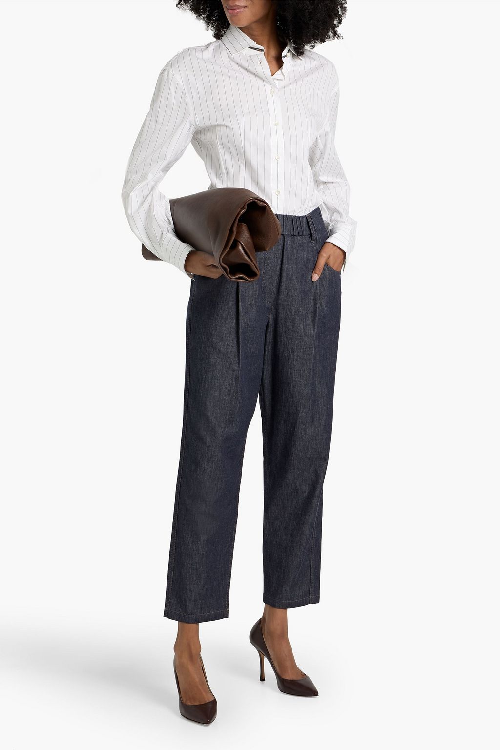 BRUNELLO CUCINELLI Pinstriped cotton and silk-blend shirt