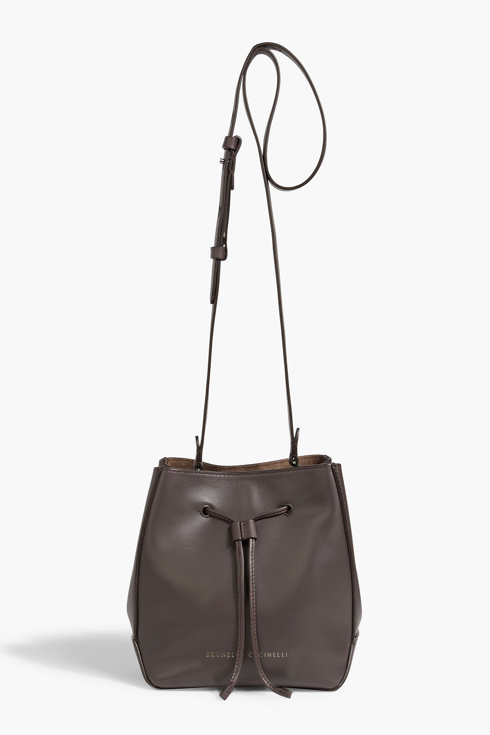 Brunello Cucinelli Bead-embellished Leather Bucket Bag In Brown