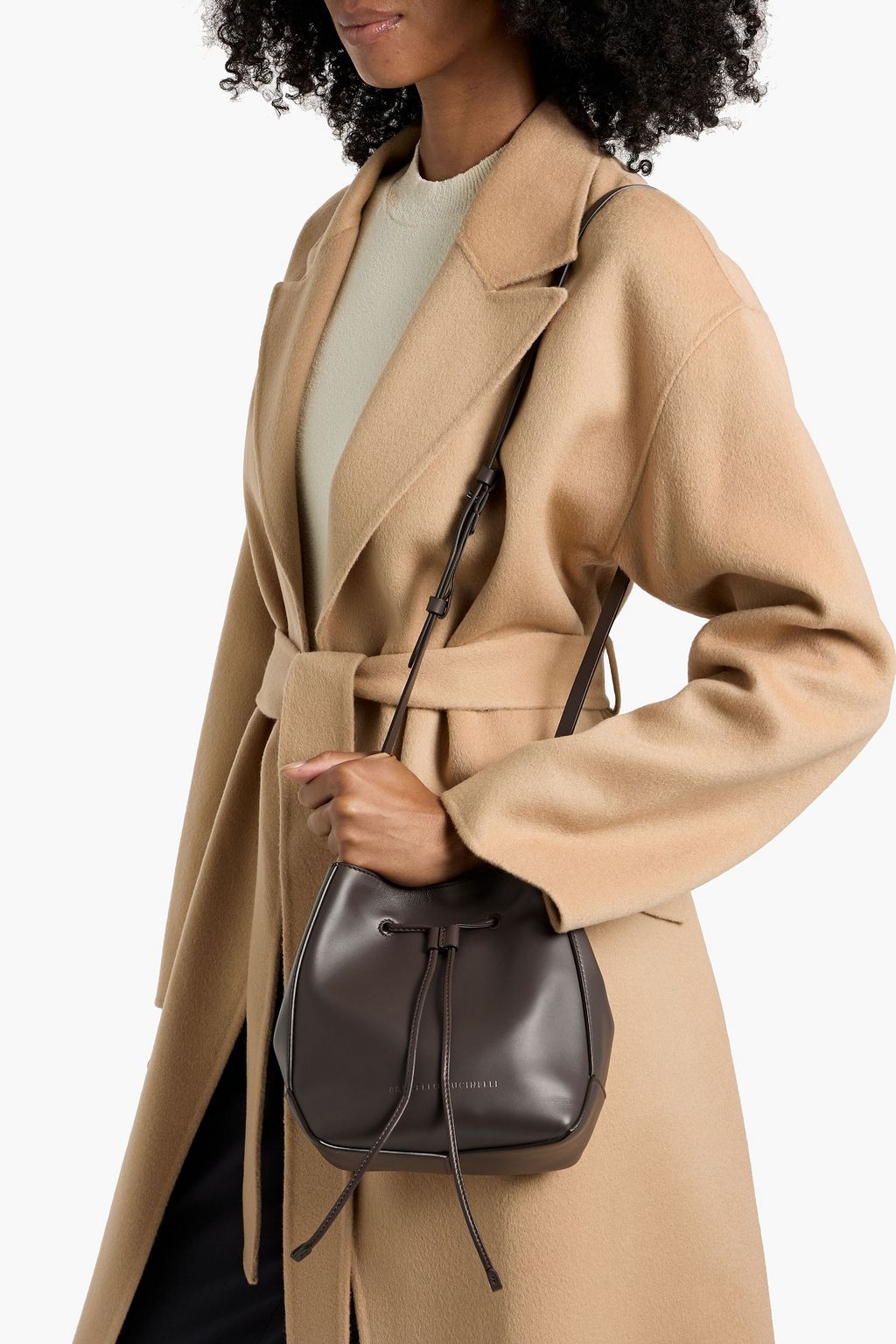 BRUNELLO CUCINELLI Bead-embellished leather bucket bag