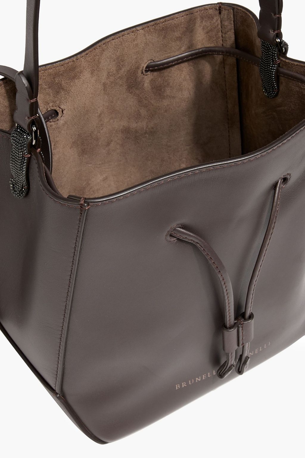 BRUNELLO CUCINELLI Bead-embellished leather bucket bag