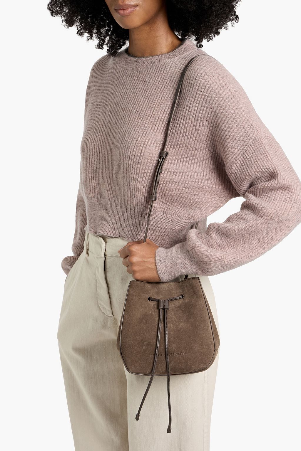 BRUNELLO CUCINELLI Bead-embellished suede bucket bag