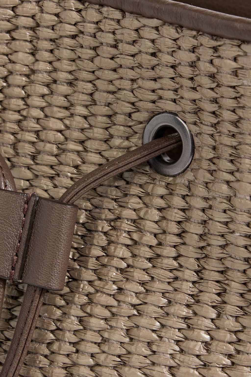 BRUNELLO CUCINELLI Leather-trimmed faux raffia bucket bag