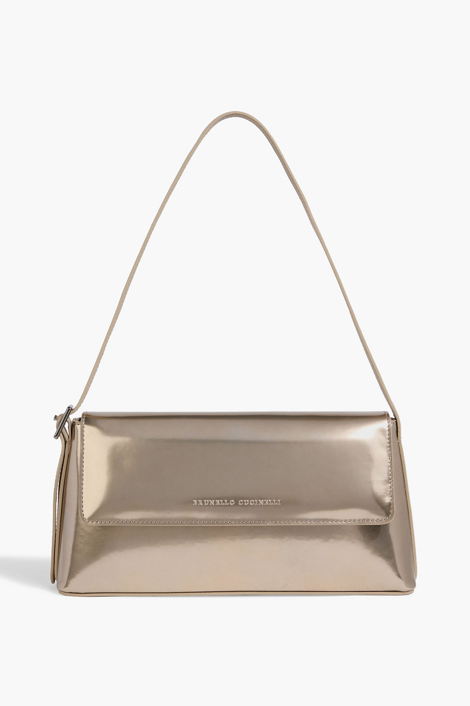Brunello Cucinelli Mirrored-leather Shoulder Bag In Silver