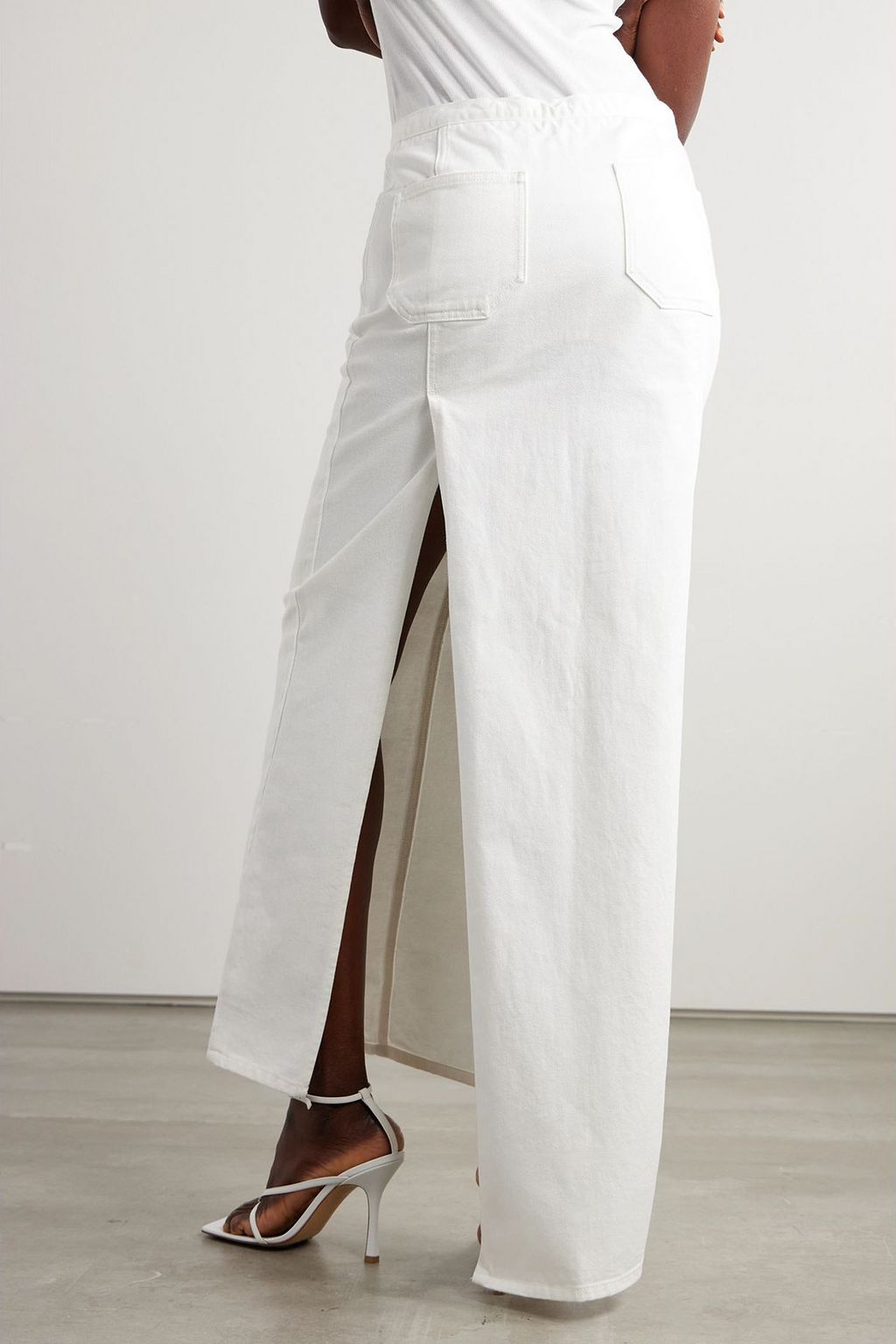 COURRÈGES デニム アシンメトリー ミディ丈スカート パネルデザイン