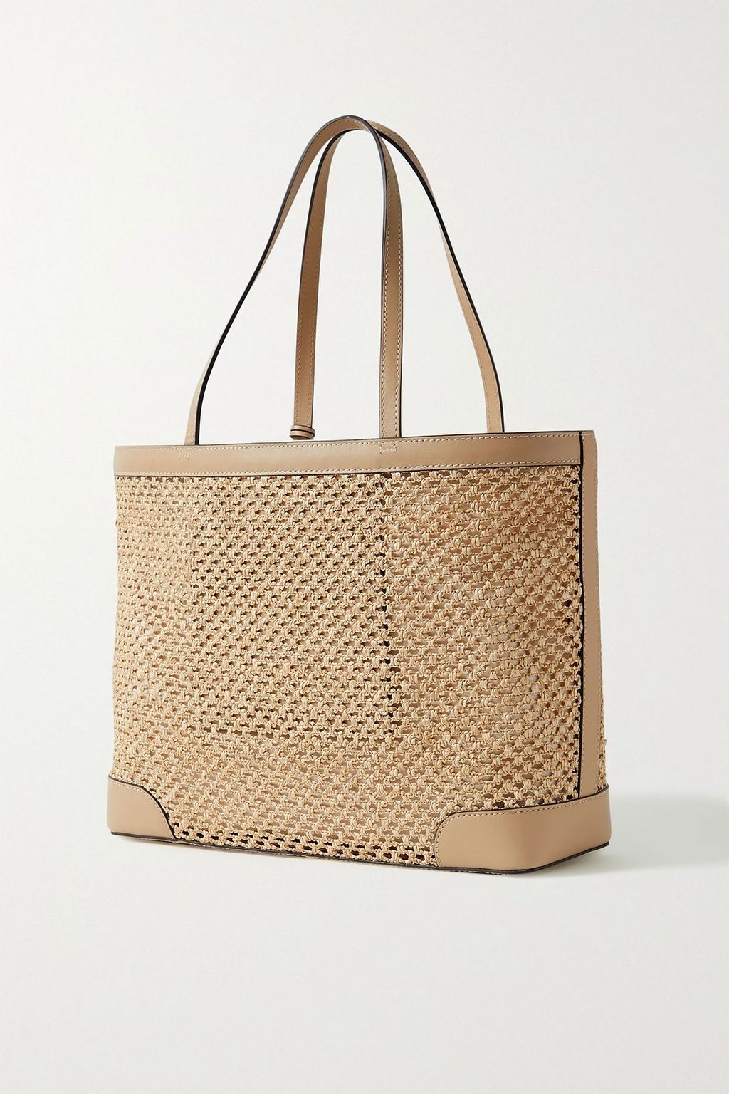 JIMMY CHOO Nine2Five metallic leather-trimmed raffia tote