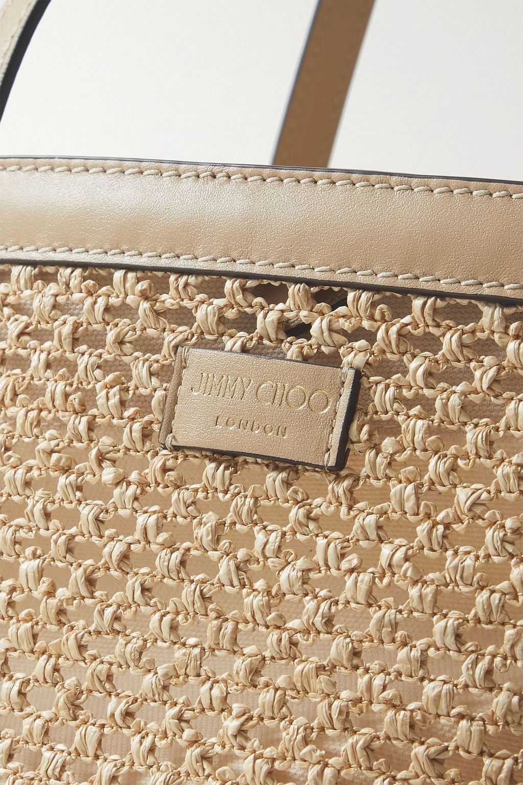 JIMMY CHOO Nine2Five metallic leather-trimmed raffia tote
