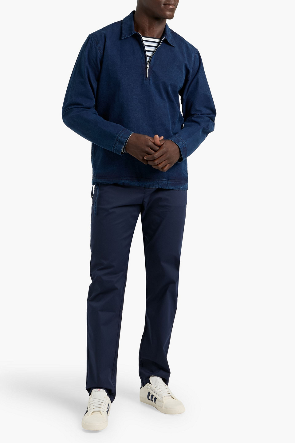 Orlebar Brown Oglio Denim Half-zip Shirt In Blue