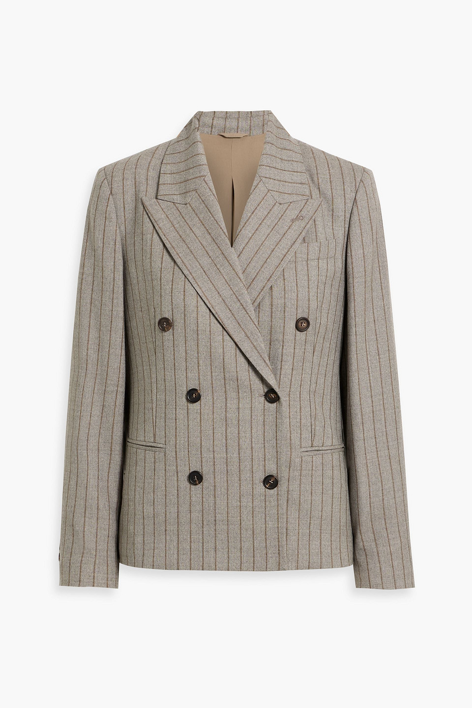 Brunello Cucinelli Double-breasted Pinstriped Wool Blazer In Gray