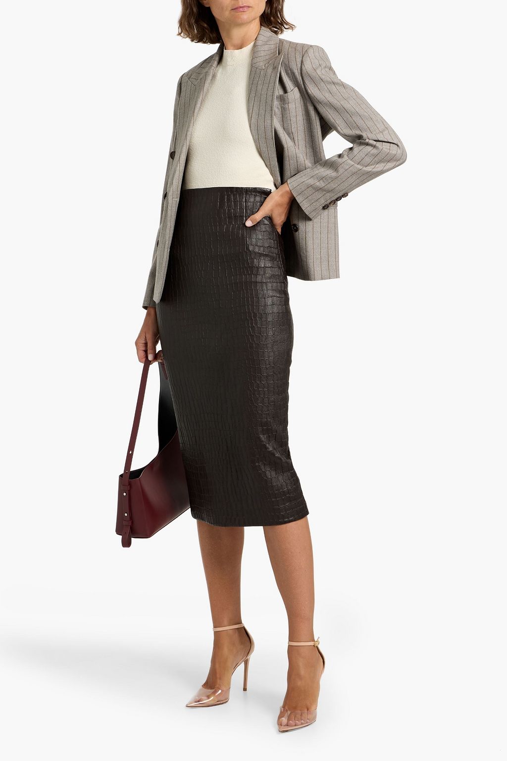 BRUNELLO CUCINELLI Double-breasted pinstriped wool blazer