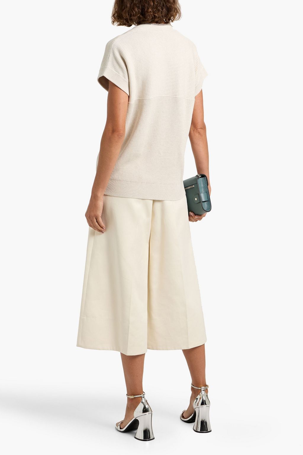BRUNELLO CUCINELLI Bead-embellished ribbed cotton top
