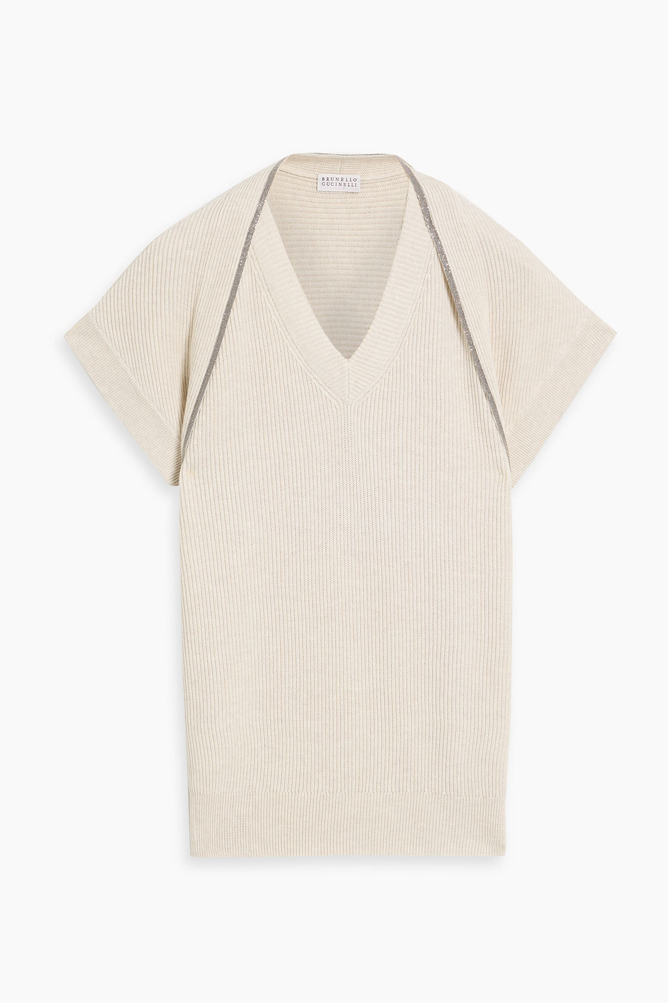 Bead-embellished ribbed cotton top