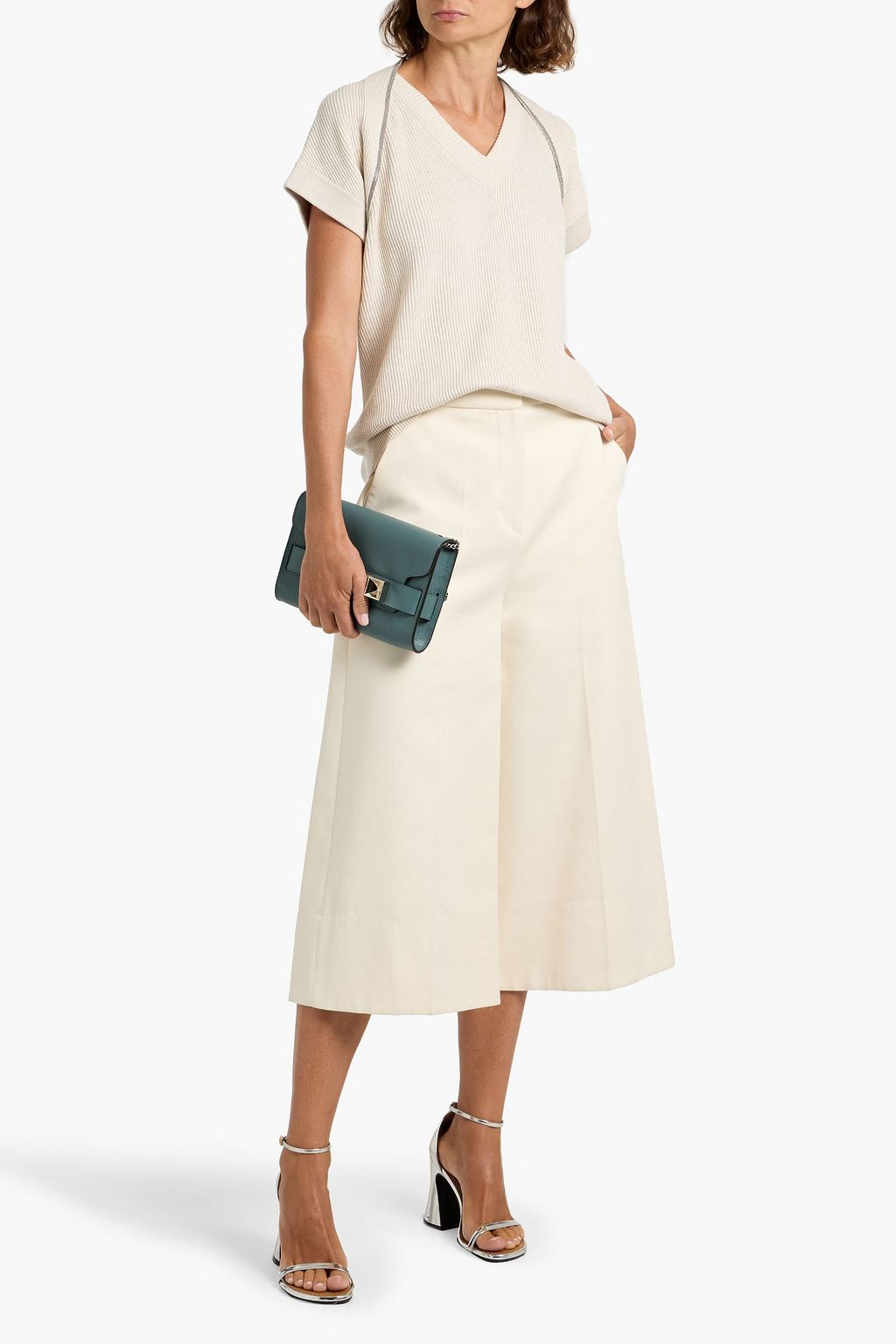 BRUNELLO CUCINELLI Bead-embellished ribbed cotton top