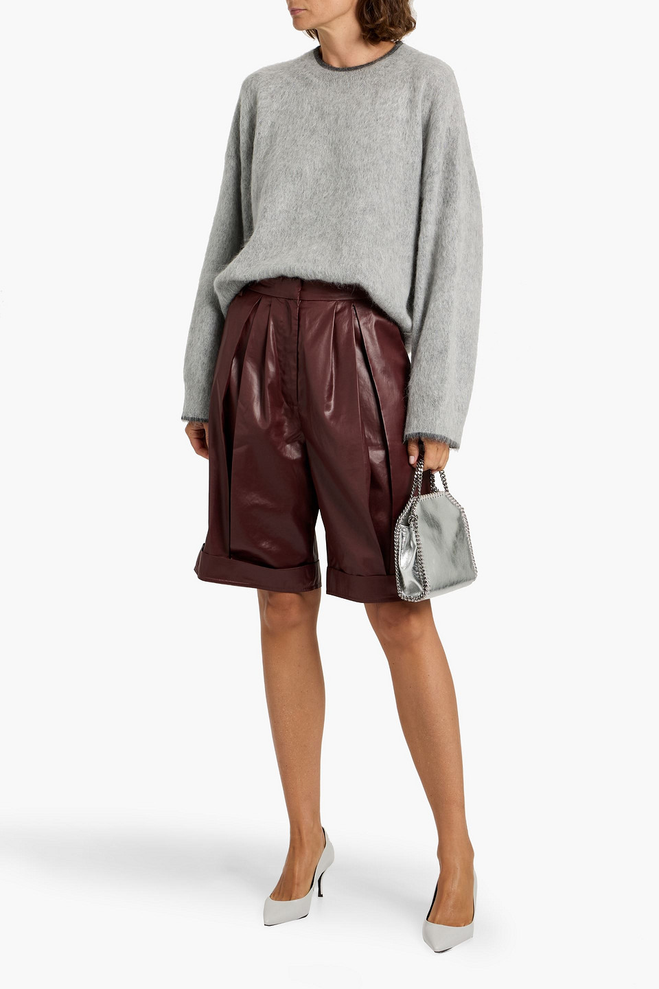Brunello Cucinelli Bead-embellished Brushed Knitted Sweater In Gray
