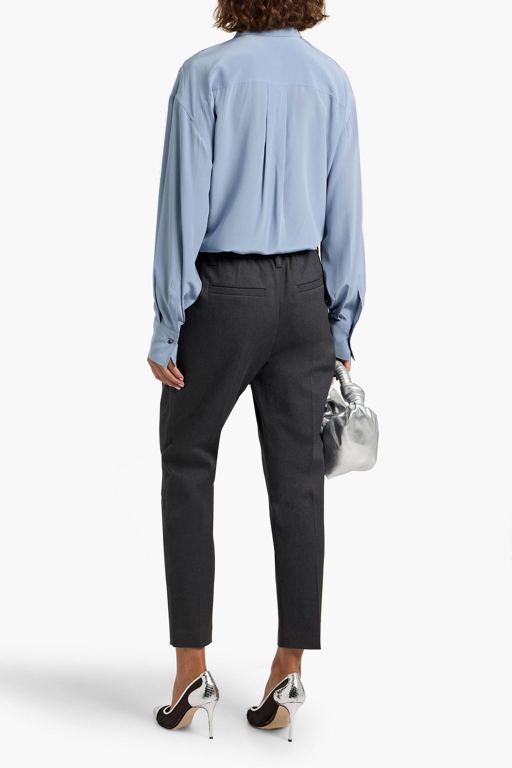 BRUNELLO CUCINELLI Bead-embellished cotton-blend twill tapered pants