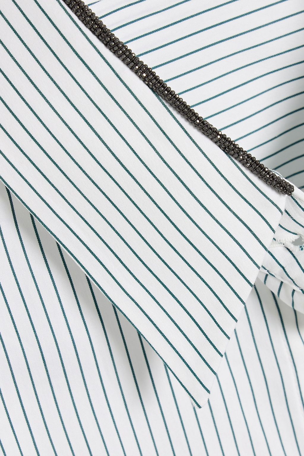 BRUNELLO CUCINELLI Cropped pinstriped cotton and silk-blend poplin shirt