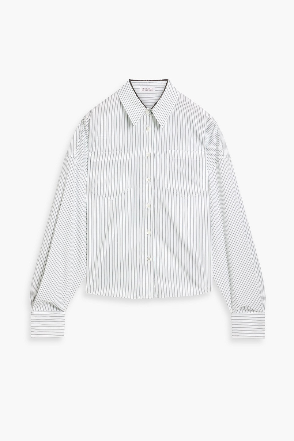 Cropped pinstriped cotton and silk-blend poplin shirt