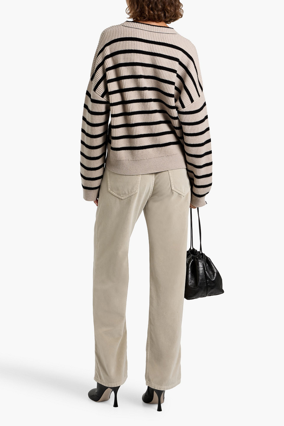 Brunello Cucinelli Bead-embellished Striped Ribbed Cashmere Sweater In Multi