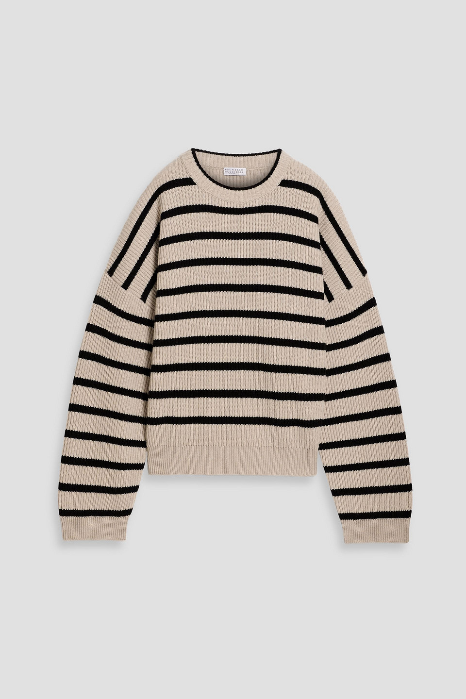 Brunello Cucinelli Bead-embellished Striped Ribbed Cashmere Sweater In Multi