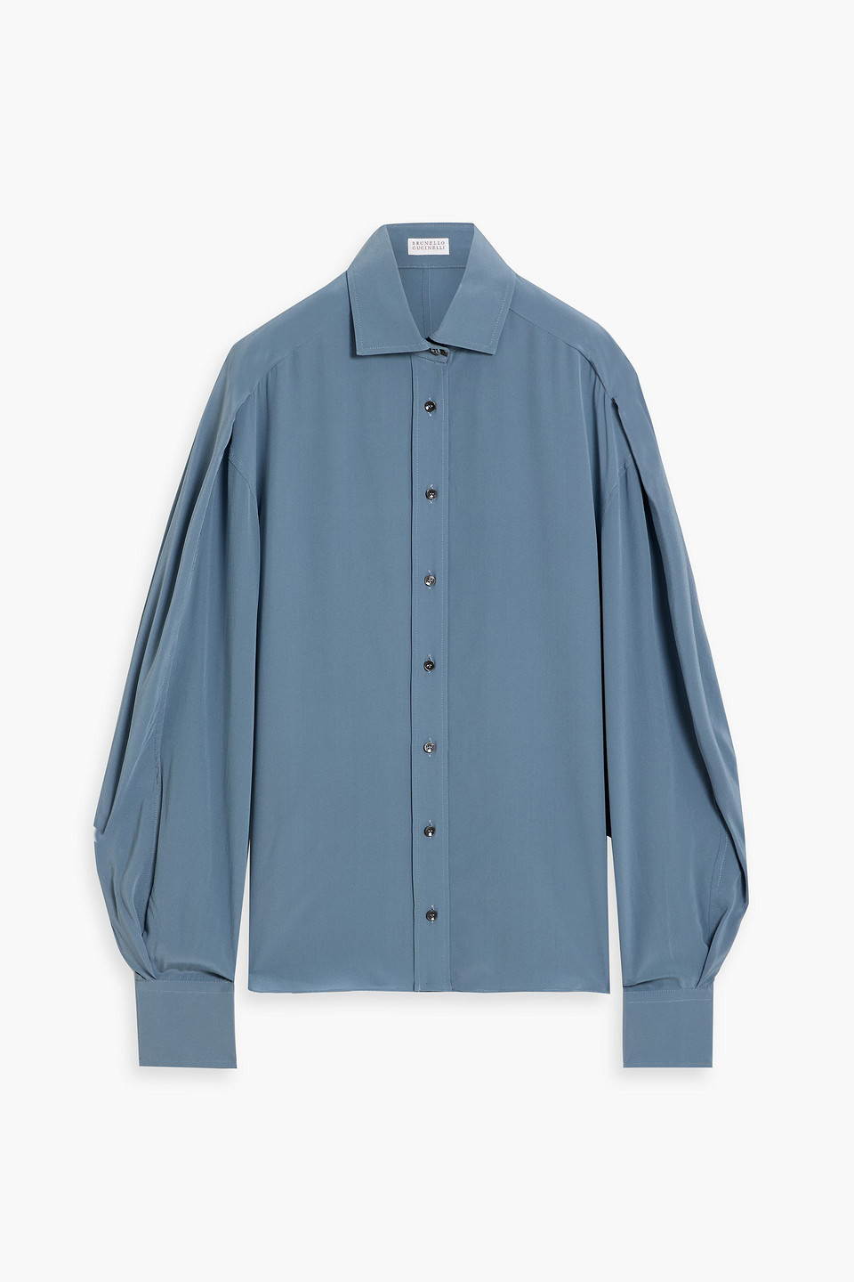 Brunello Cucinelli Bead-embellished Silk Crepe De Chine Shirt In Blue