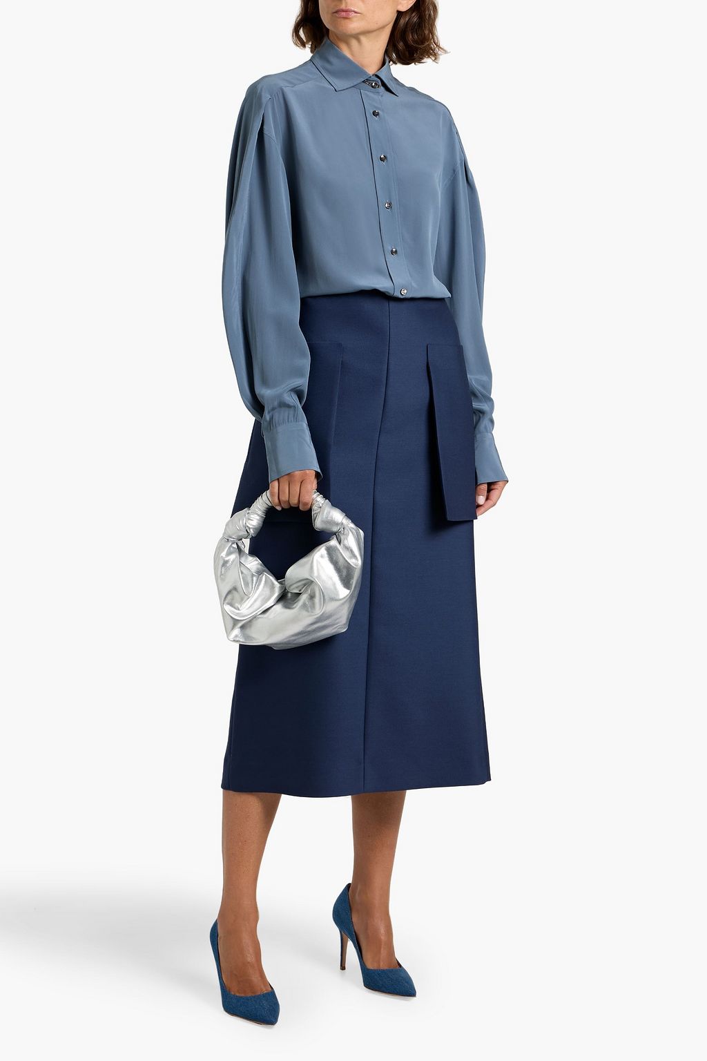 BRUNELLO CUCINELLI Bead-embellished silk crepe de chine shirt