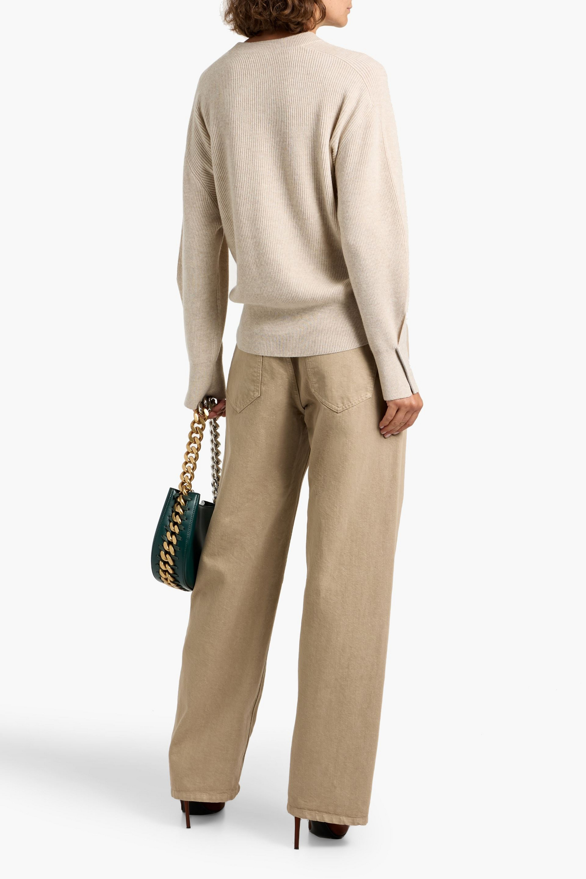 Brunello Cucinelli Bead-embellished ribbed cashmere sweater thumbnail