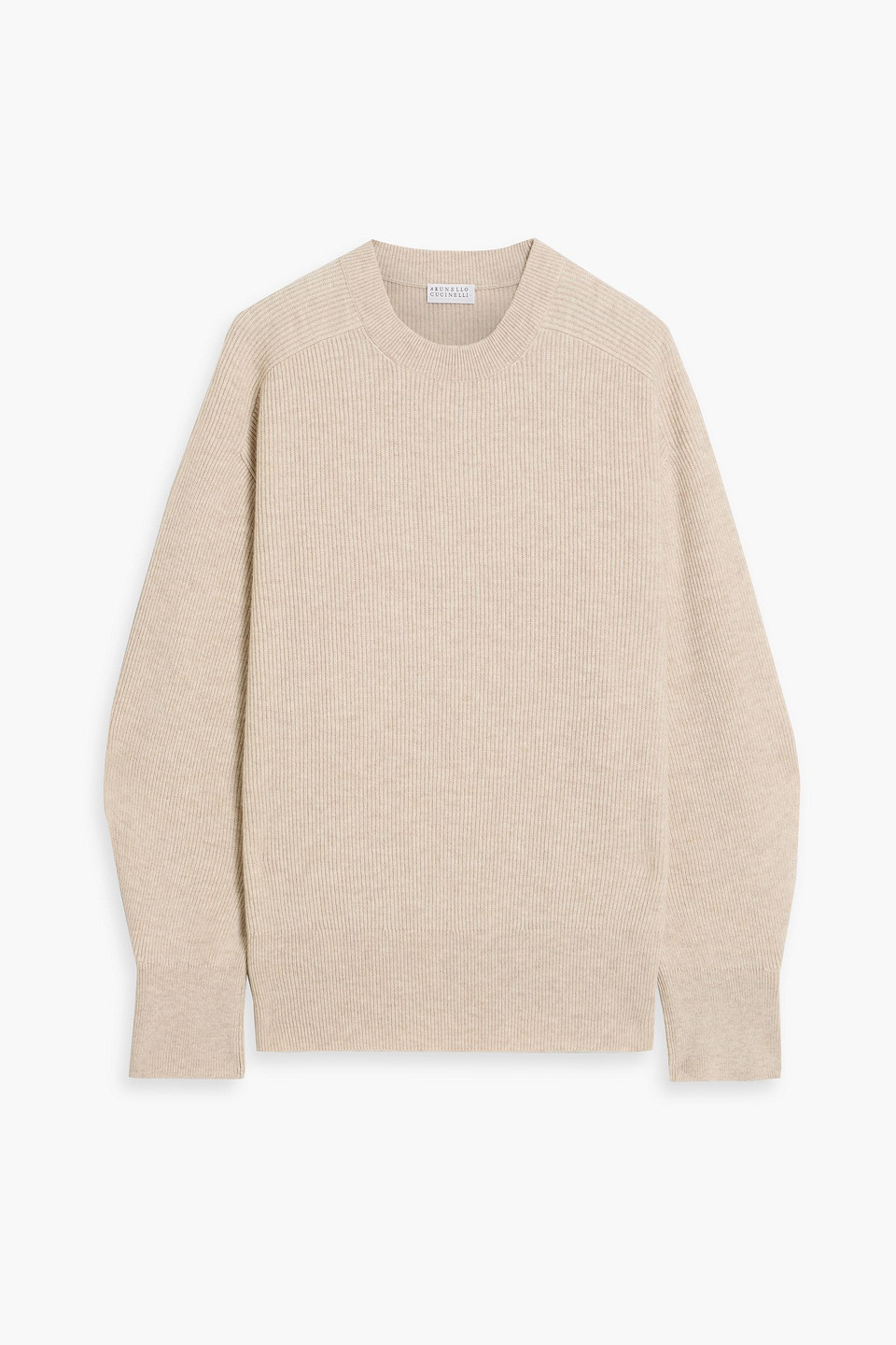 Brunello Cucinelli Bead-embellished Ribbed Cashmere Sweater In Neutral