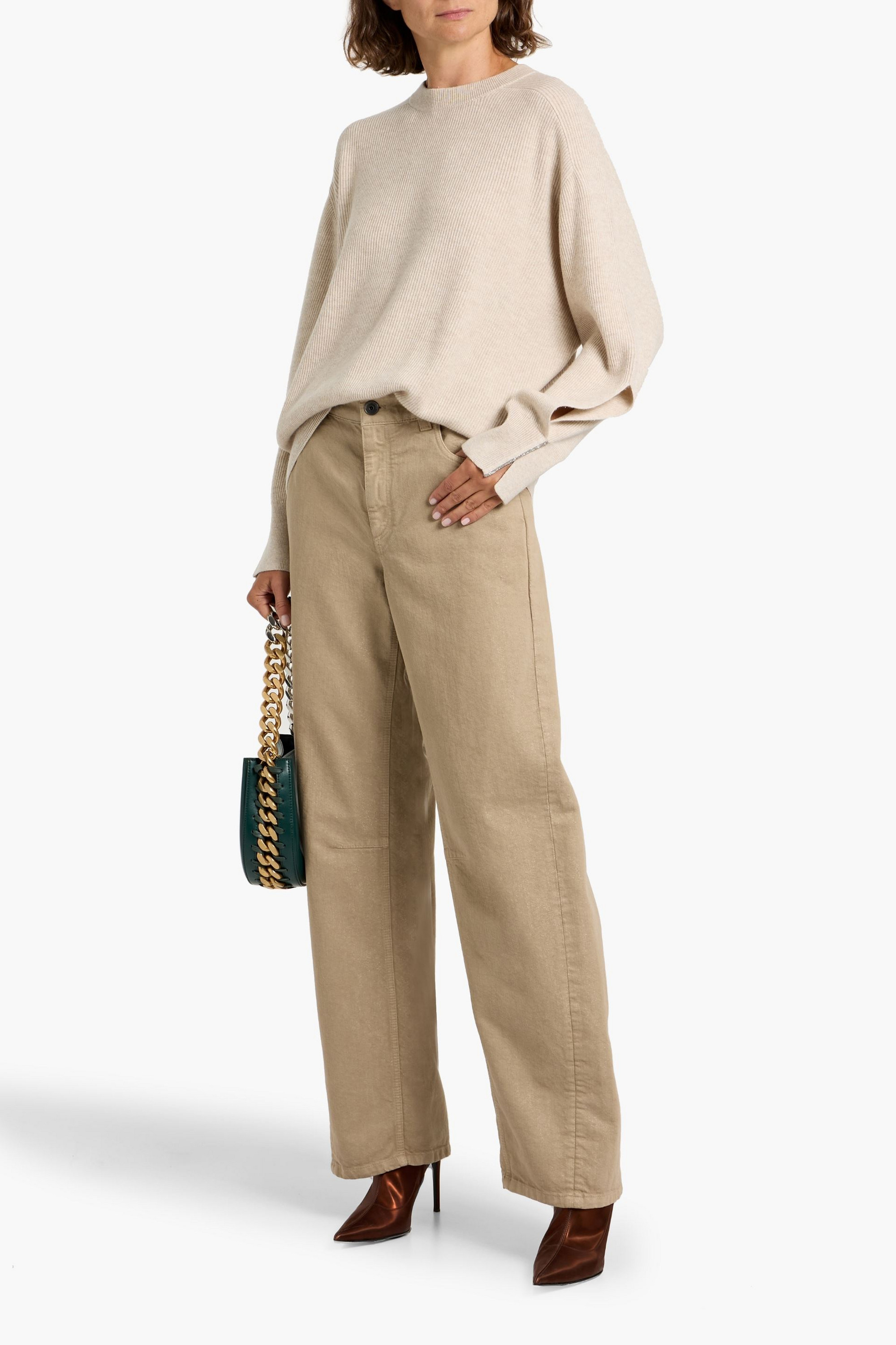 Brunello Cucinelli Bead-embellished ribbed cashmere sweater