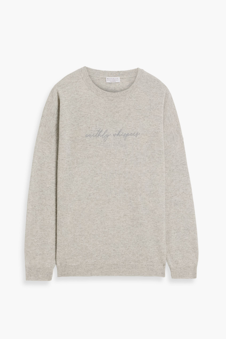 Brunello Cucinelli Embroidered Wool, Cashmere And Silk-blend Sweater In Gold