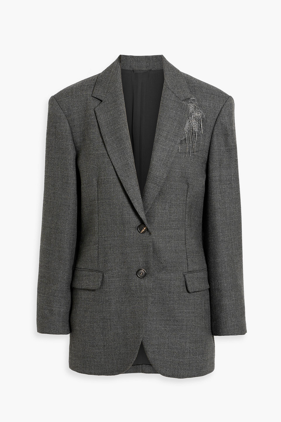 Brunello Cucinelli Embellished Wool-tweed Blazer In Gray