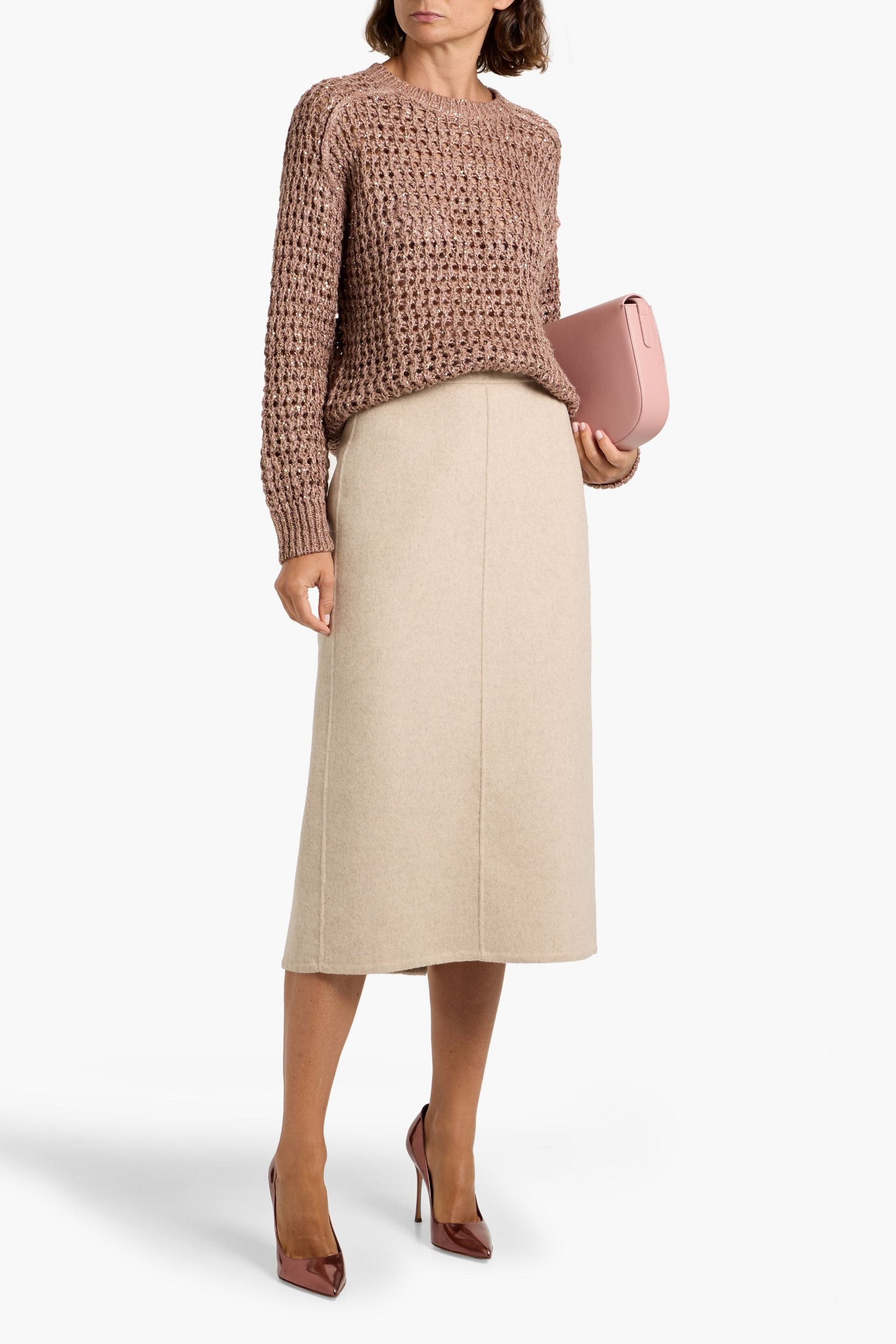 Brunello Cucinelli Sequin-embellished open-knit sweater