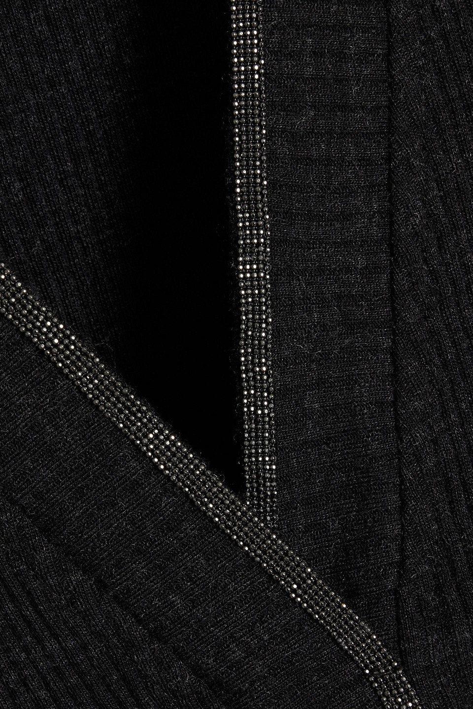 Brunello Cucinelli Bead-embellished Ribbed Wool Top In Black