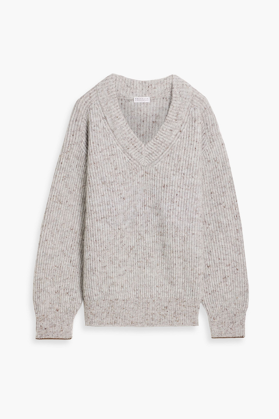 Brunello Cucinelli Donegal Ribbed Wool-blend Sweater In Gray