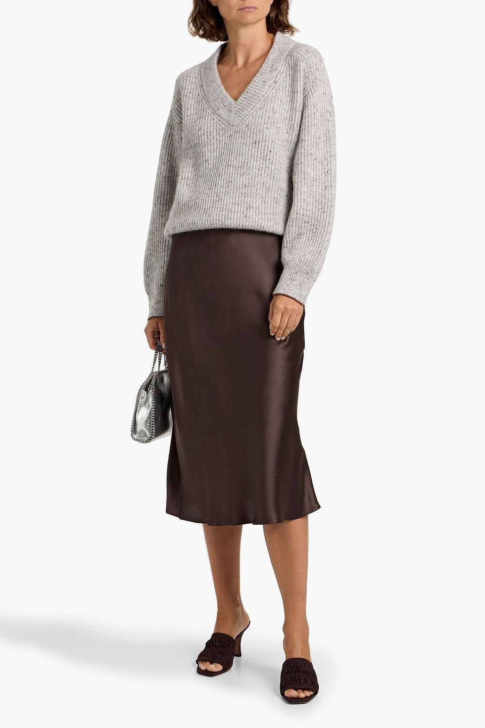 Brunello Cucinelli Donegal Ribbed Wool-blend Sweater In Gray