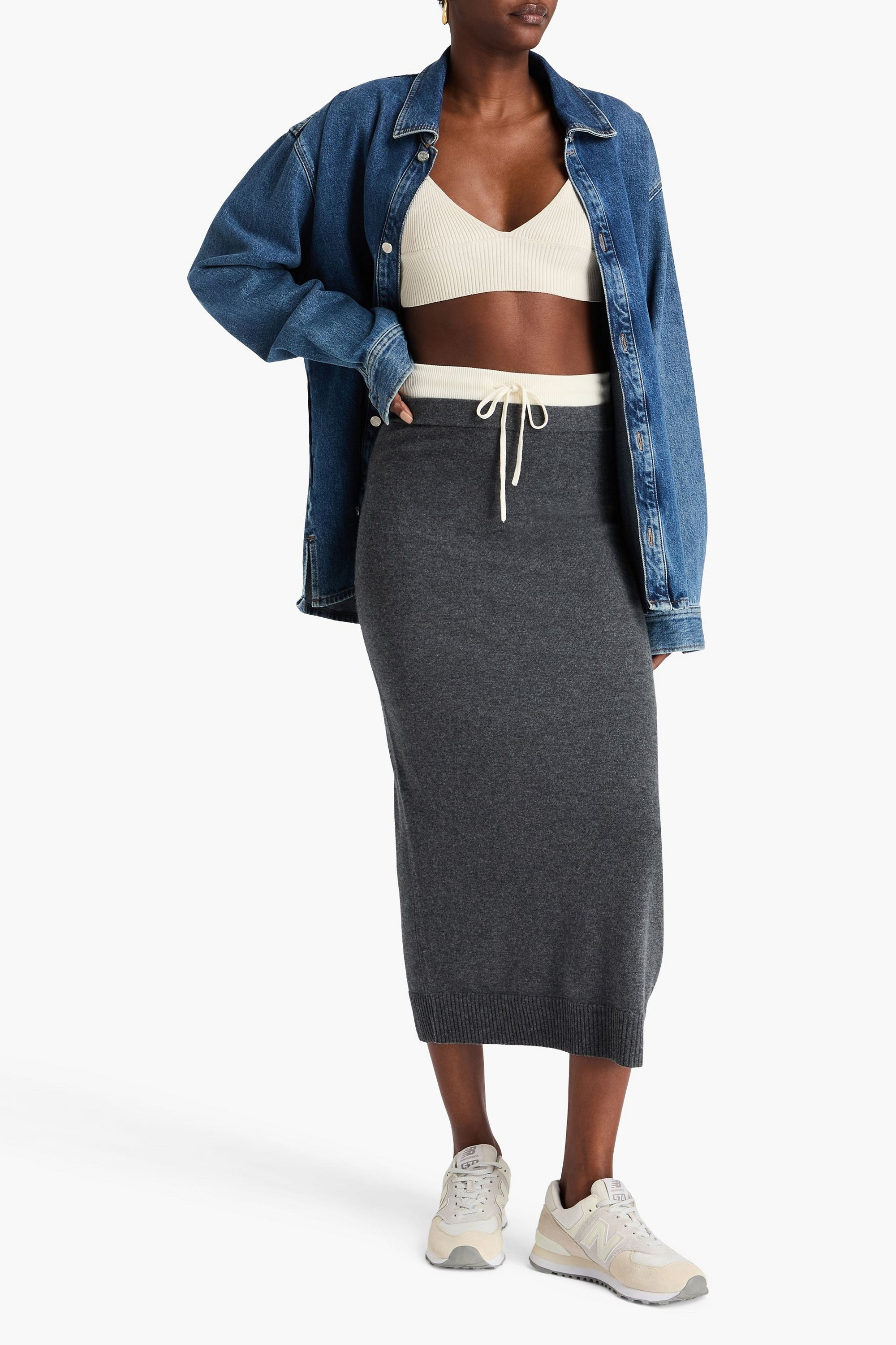 SANDRO Wool and cashmere-blend midi skirt