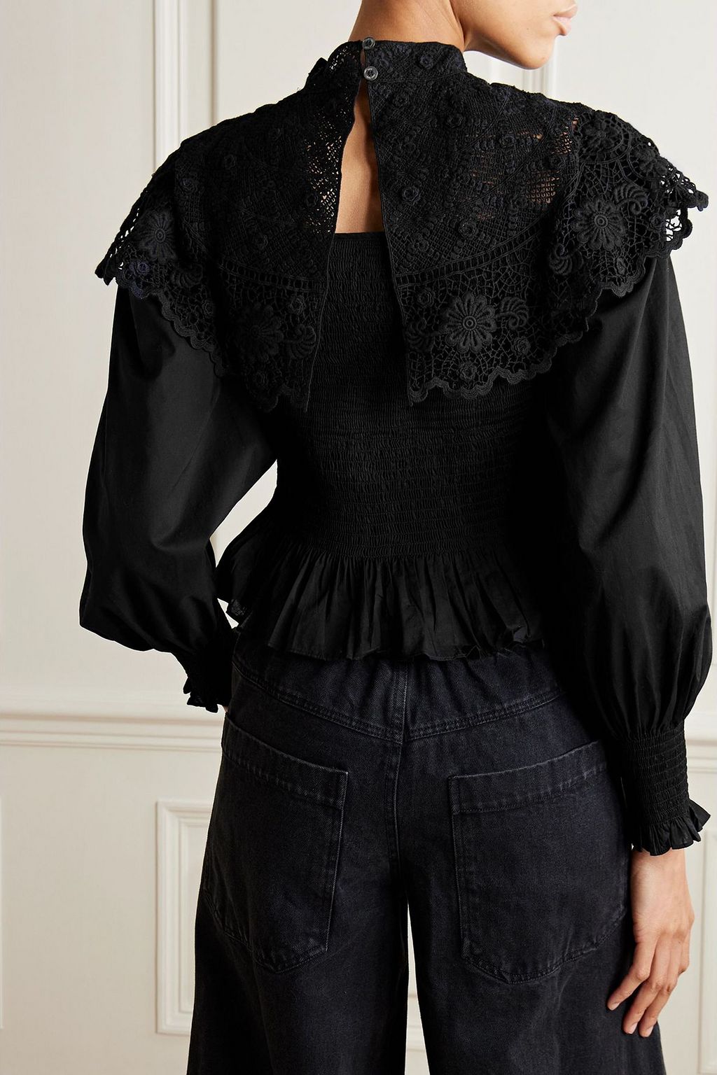 SEA Serita guipure lace-trimmed cotton-poplin blouse