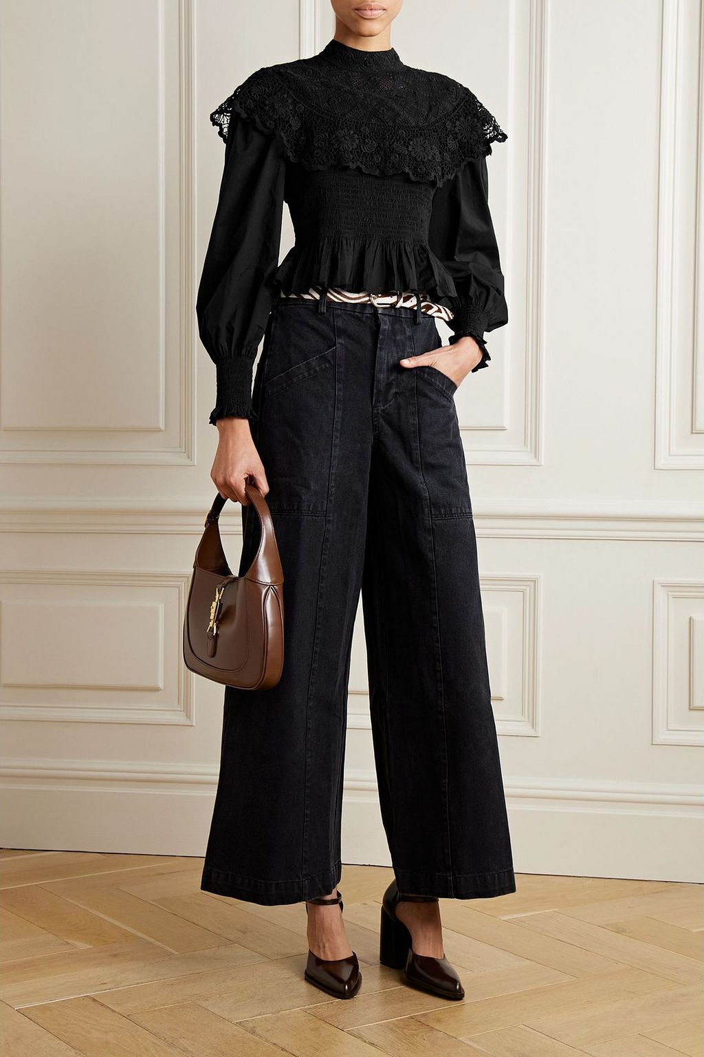 SEA Serita guipure lace-trimmed cotton-poplin blouse