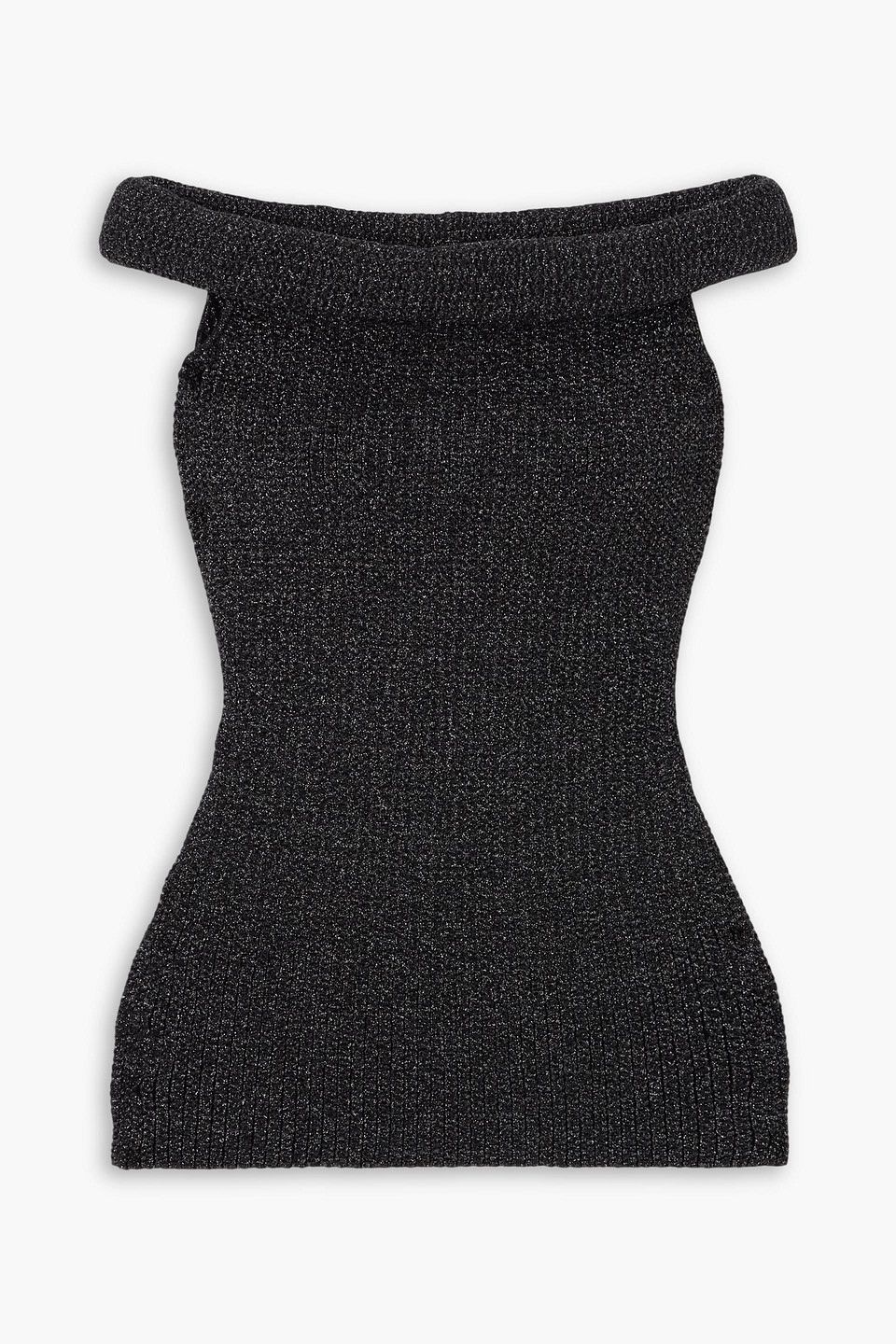 Totême Driana Off-the-shoulder Metallic Ribbed-knit Top In Black