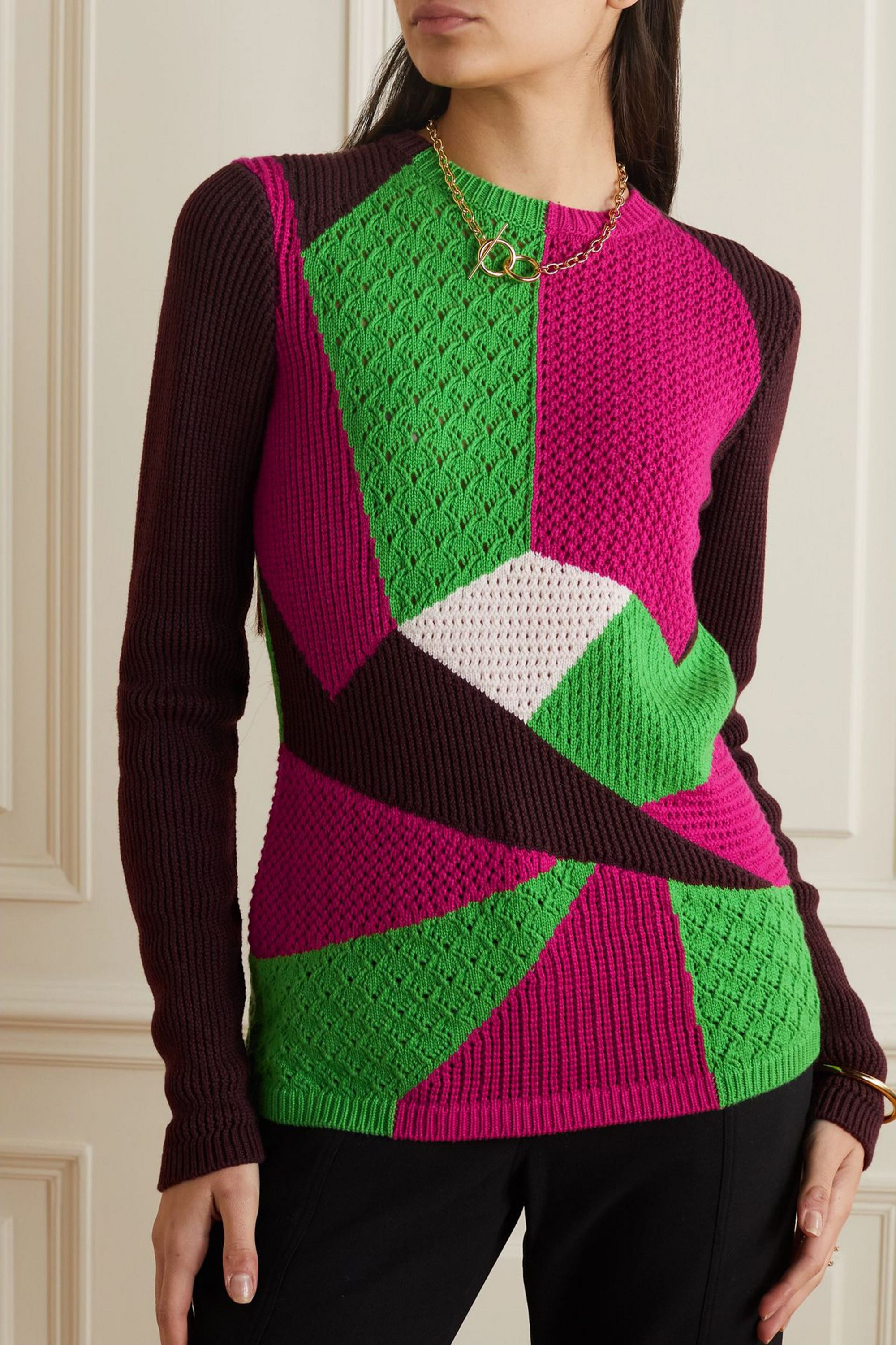 Gabriela Hearst Rourke color-block pointelle-knit cashmere sweater