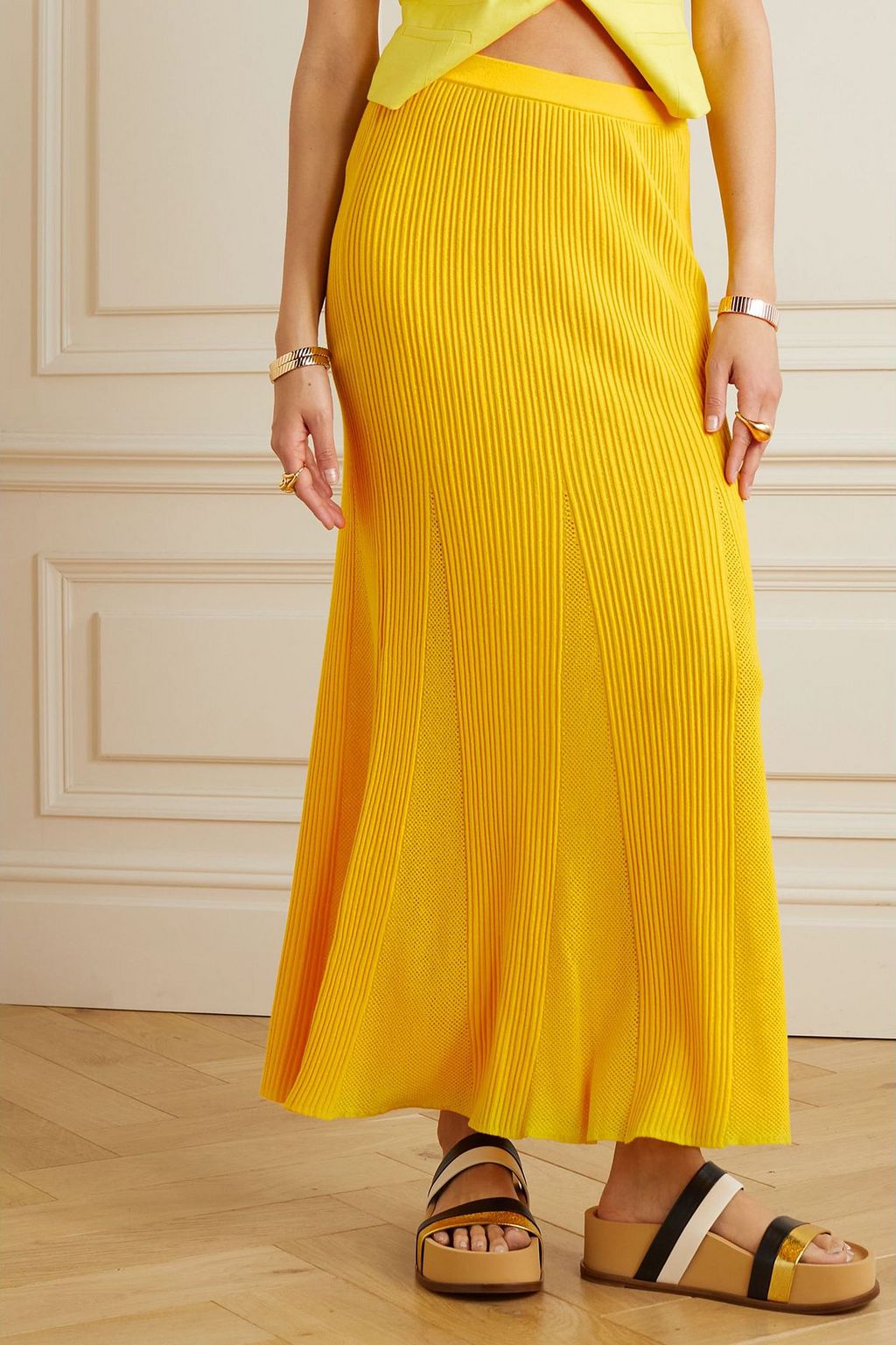 GABRIELA HEARST Eula ribbed and pointelle-knit wool maxi skirt