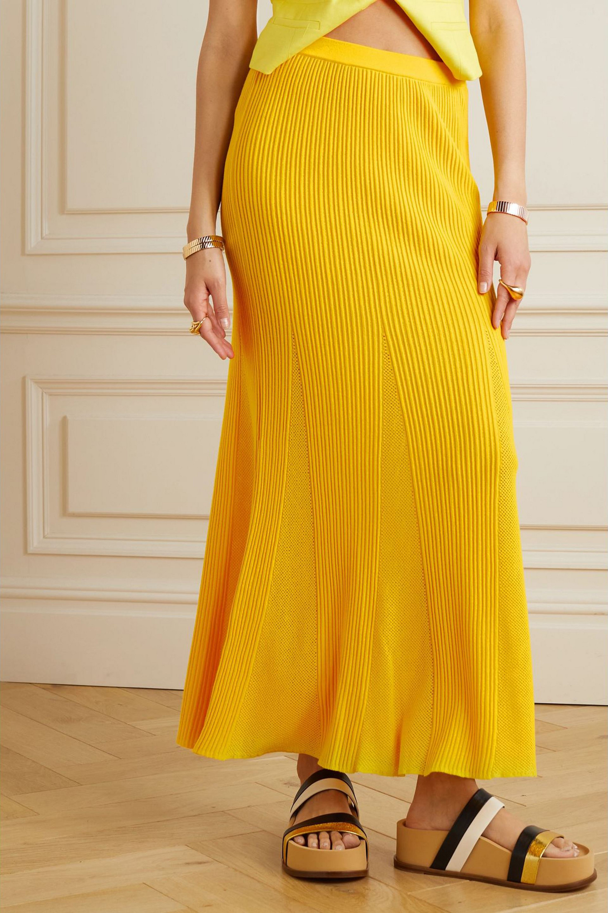 Gabriela Hearst Eula ribbed and pointelle-knit merino wool maxi skirt