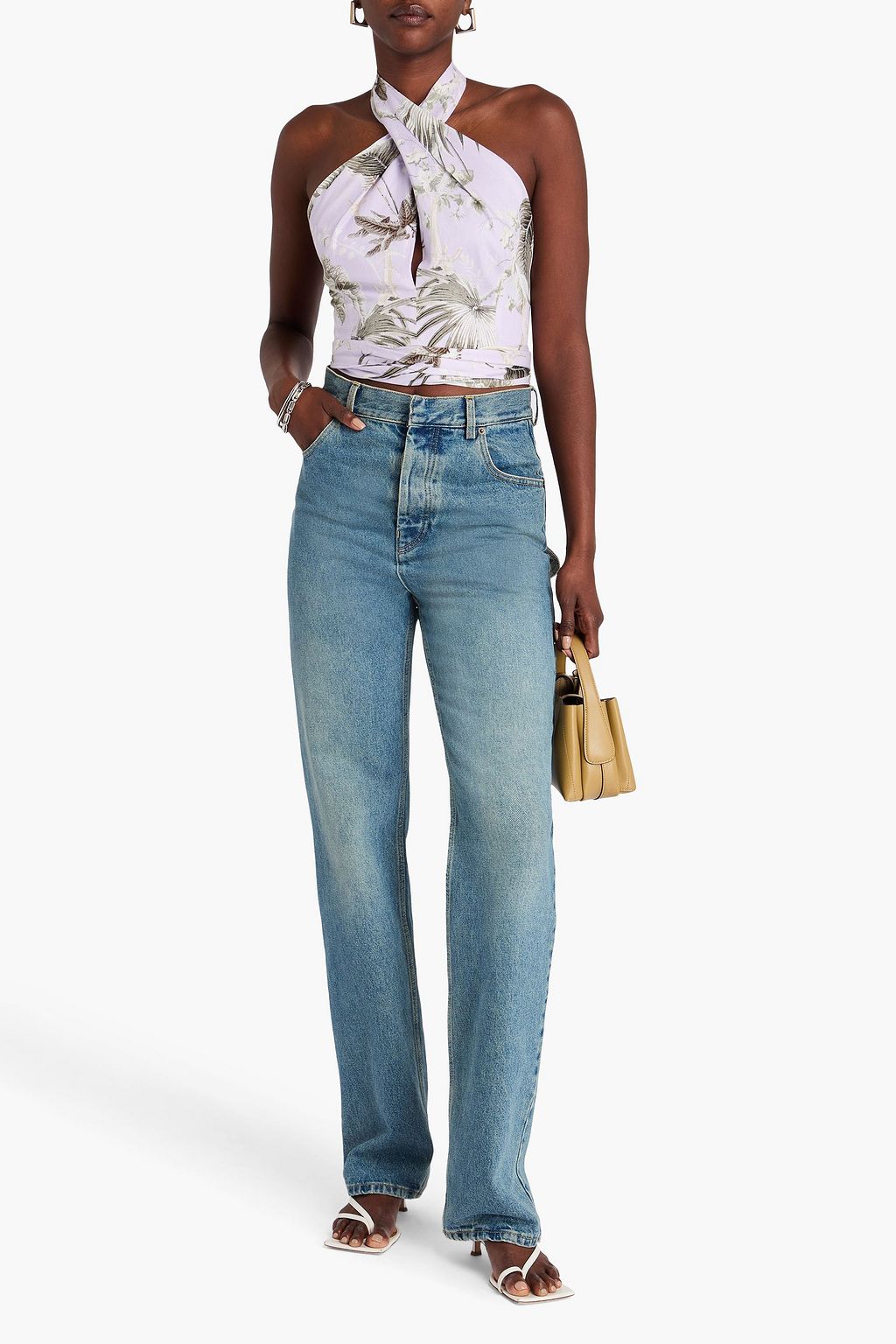 ERDEM Luna cropped floral-print cotton halterneck top