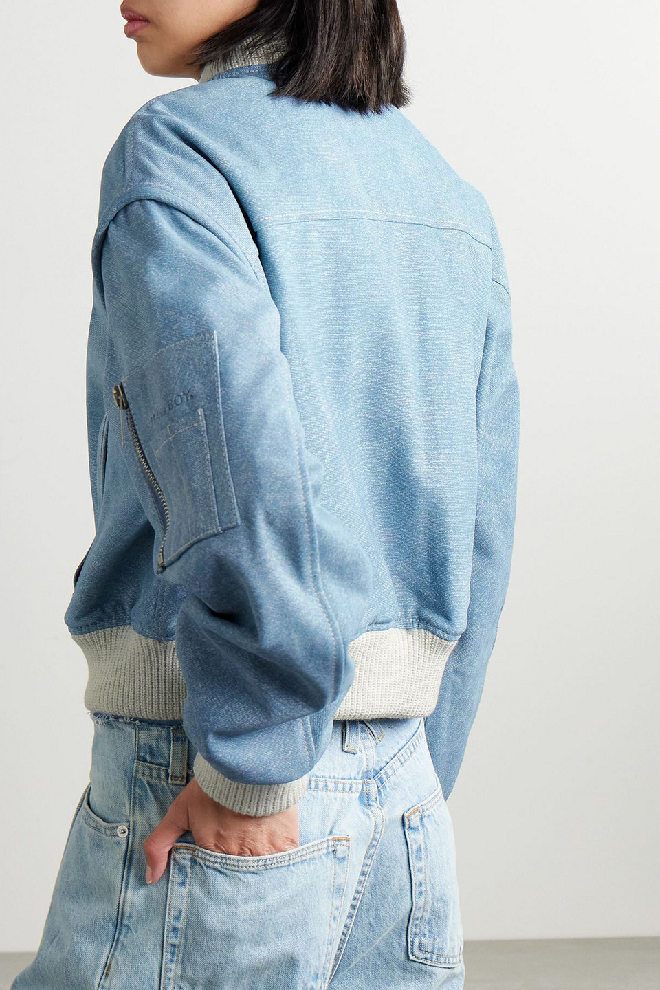 Halfboy Printed Suede Bomber Jacket In Blue