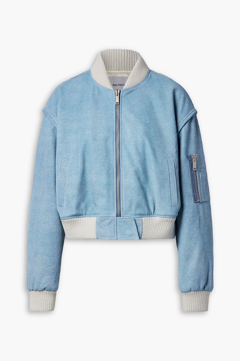 Halfboy Printed Suede Bomber Jacket In Blue