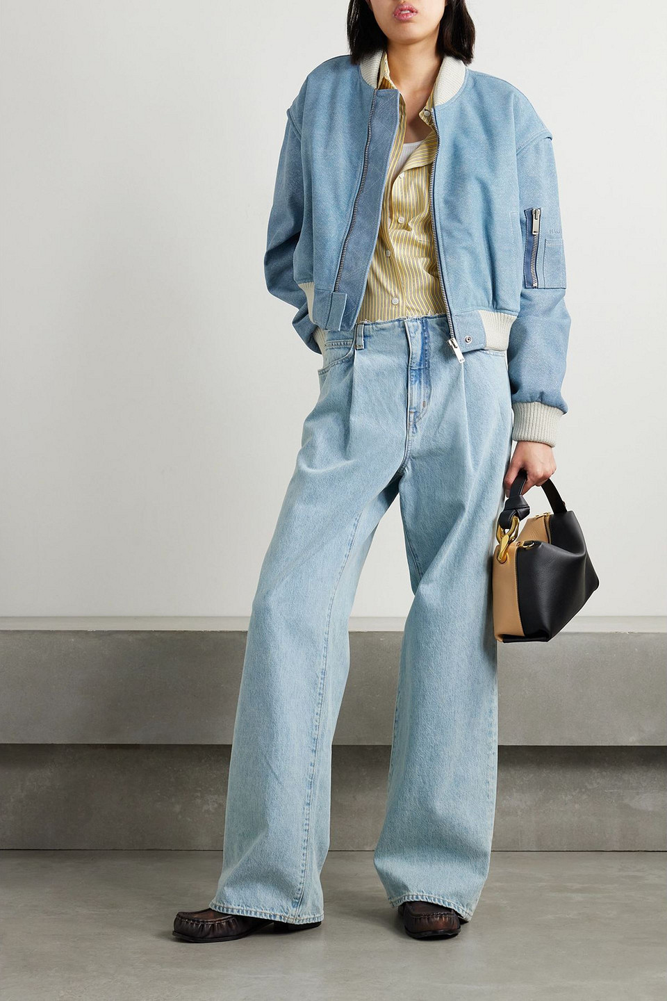 Halfboy Printed Suede Bomber Jacket In Blue