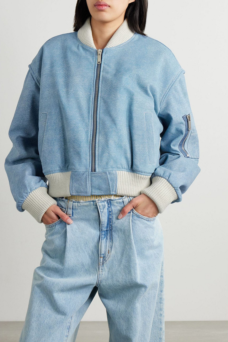 Halfboy Printed Suede Bomber Jacket In Blue