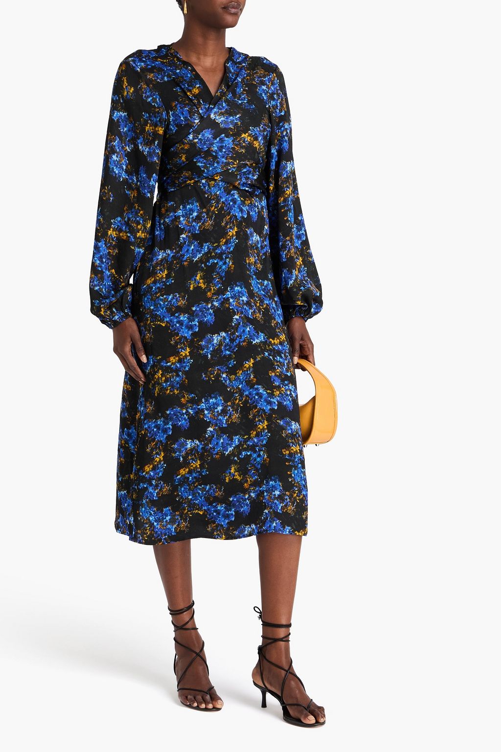 DAY BIRGER ET MIKKELSEN ハンマードサテンクレープ ミディワンピース プリント入り