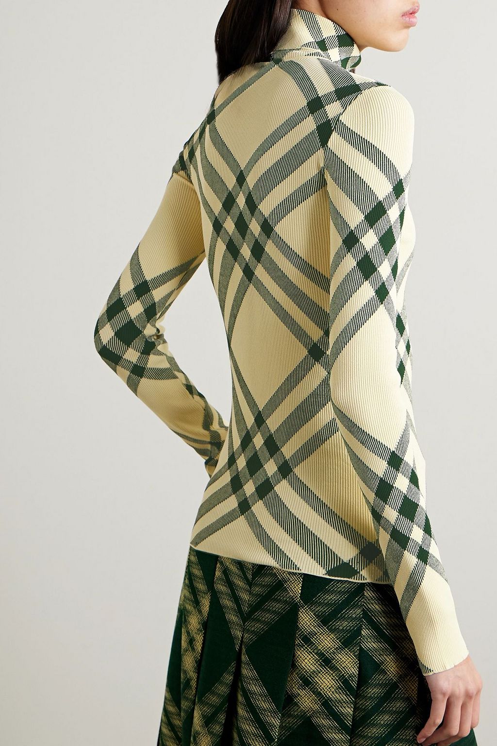BURBERRY Checked ribbed-knit turtleneck sweater