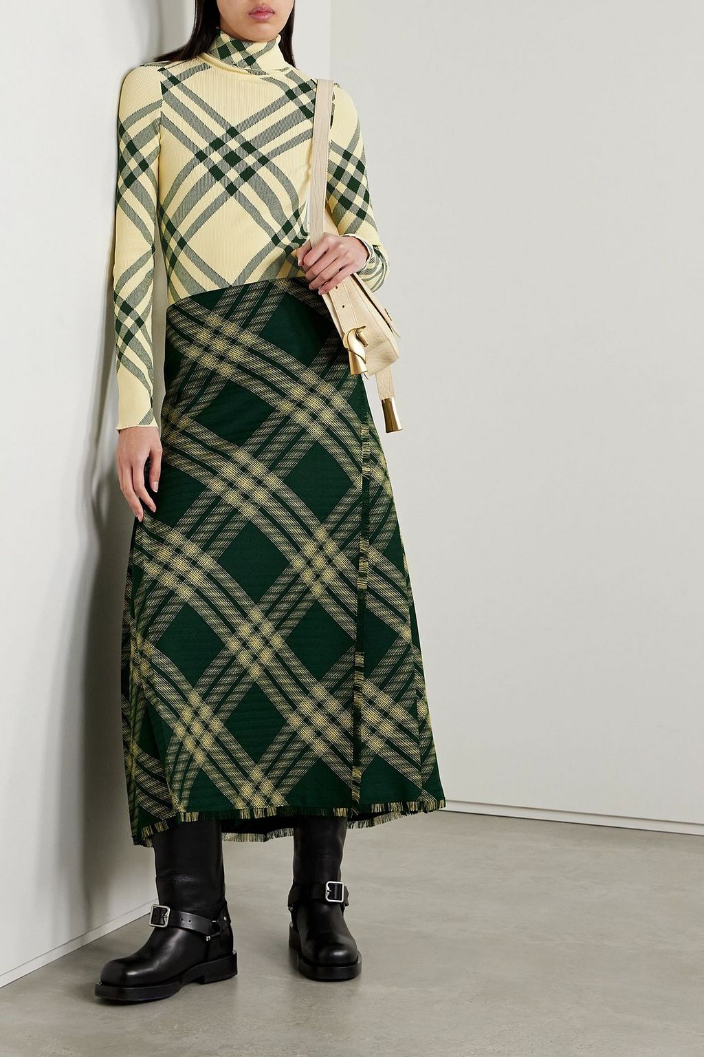 BURBERRY Checked ribbed-knit turtleneck sweater